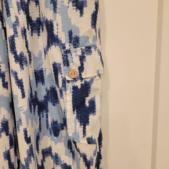 Christian Siriano Ikat Cargo Drawstring Cargo Jogger Pants Blue & White Cotton M - Picture 2 of 8